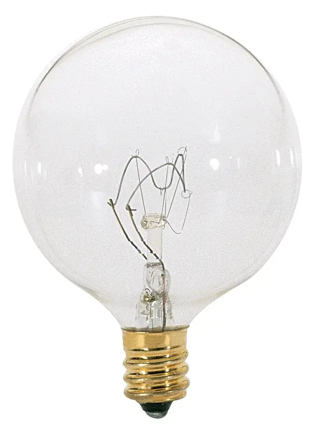 15 Watt G16 1/2 Incandescent - Clear - 1500 Average rated hours - 114 Lumens - Candelabra base - 120 Volt - 2-Card
