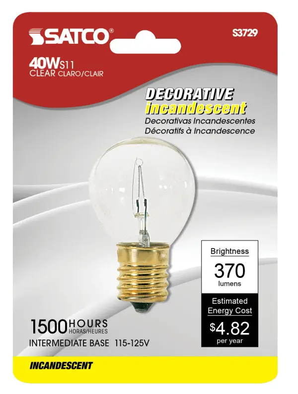 40 Watt S11N Incandescent - Clear - 1500 Average rated hours - 370 Lumens - Intermediate base - 120 Volt - Carded - Image 2