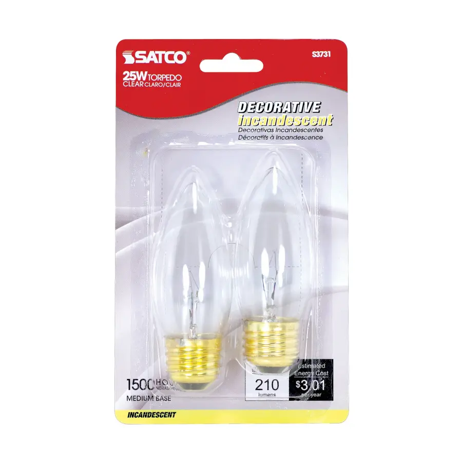 25 Watt B11 Incandescent - Clear - 1500 Average rated hours - 210 Lumens - Medium base - 120 Volt - 2-Card - Image 2