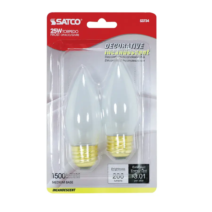 25 Watt B11 Incandescent - Frost - 1500 Average rated hours - 200 Lumens - Medium base - 120 Volt - 2-Card - Image 2