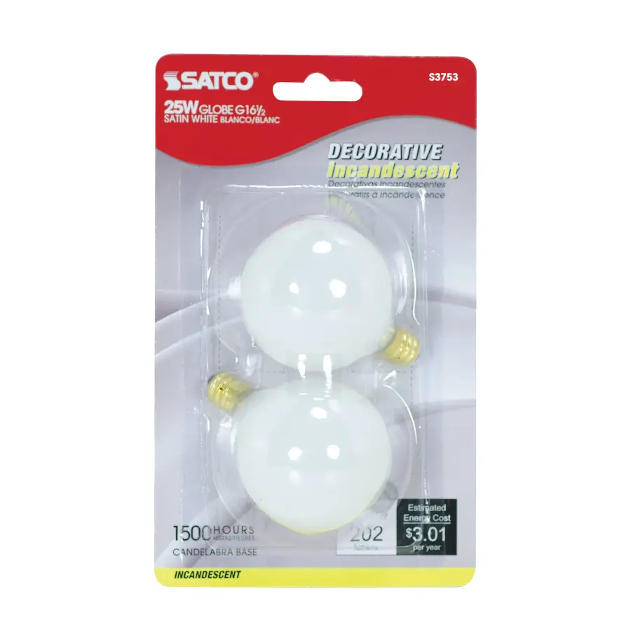 25 Watt G16 1/2 Incandescent - Satin White - 1500 Average rated hours - 202 Lumens - Candelabra base - 120 Volt - 2-Card - Image 2