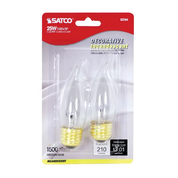 25 Watt CA10 Incandescent - Clear - 1500 Average rated hours - 210 Lumens - Medium base - 120 Volt - 2-Card - Image 2