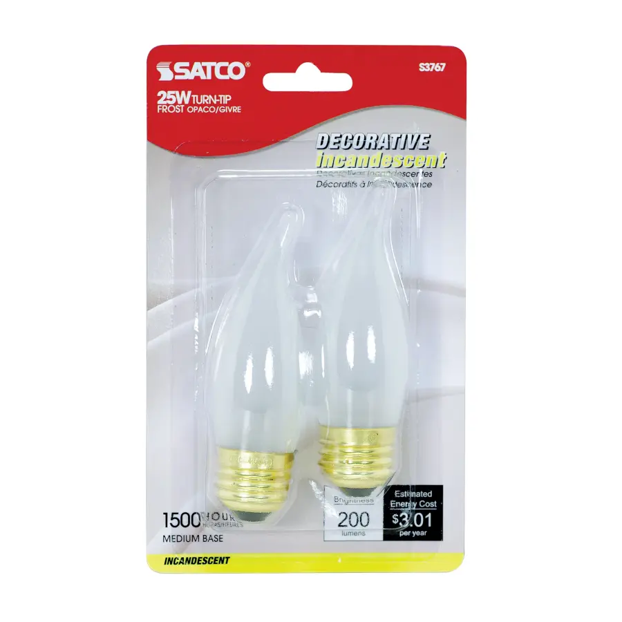 25 Watt CA10 Incandescent - Frost - 1500 Average rated hours - 200 Lumens - Medium base - 120 Volt - 2-Card - Image 2
