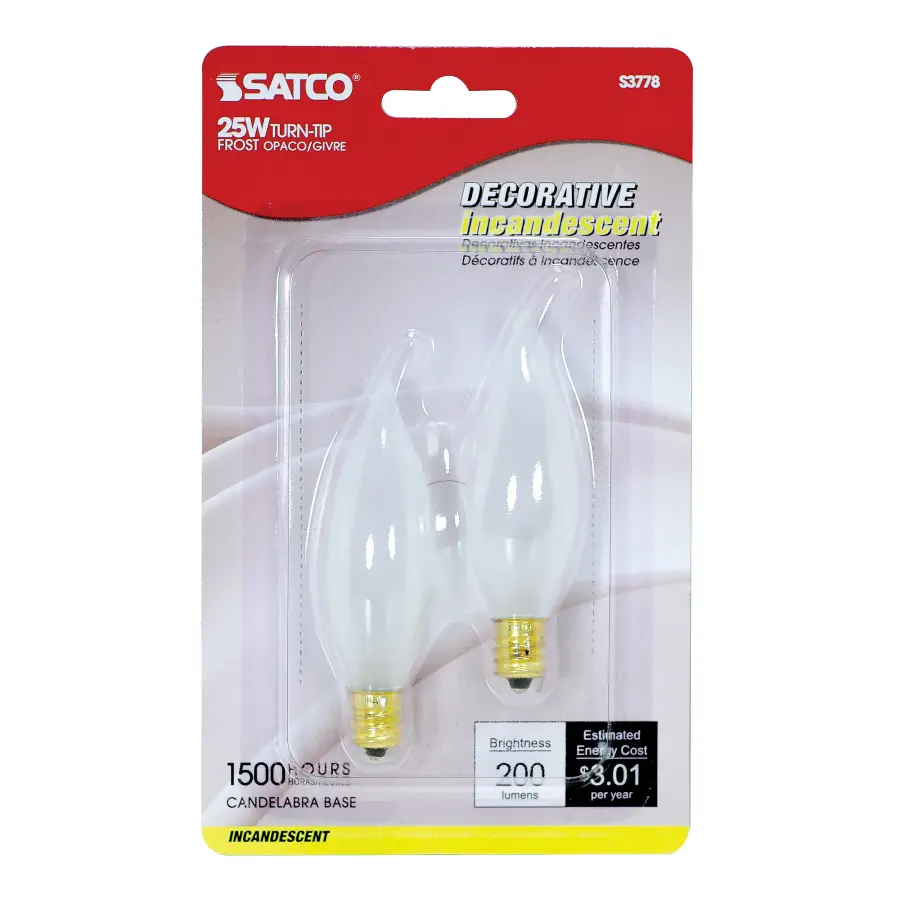 25 Watt CA8 Incandescent - Frost - 1500 Average rated hours - 200 Lumens - Candelabra base - 120 Volt - 2-Card - Image 2