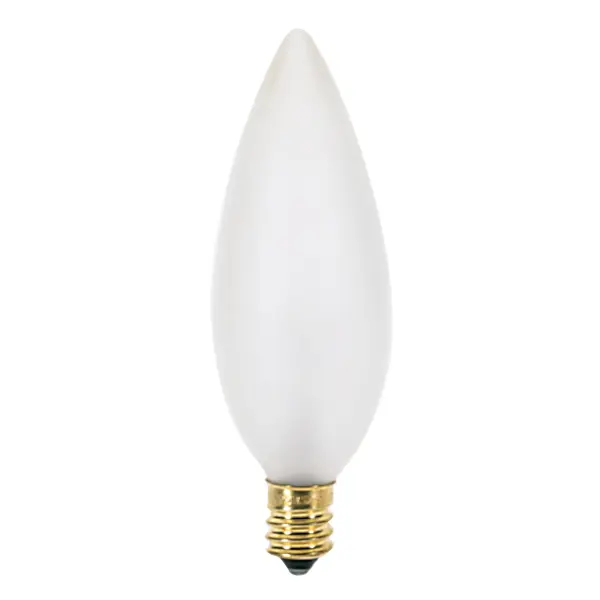 25 Watt BA9 1/2 Incandescent - Frost - 1500 Average rated hours - 212 Lumens - Candelabra base - 120 Volt - 2-Card
