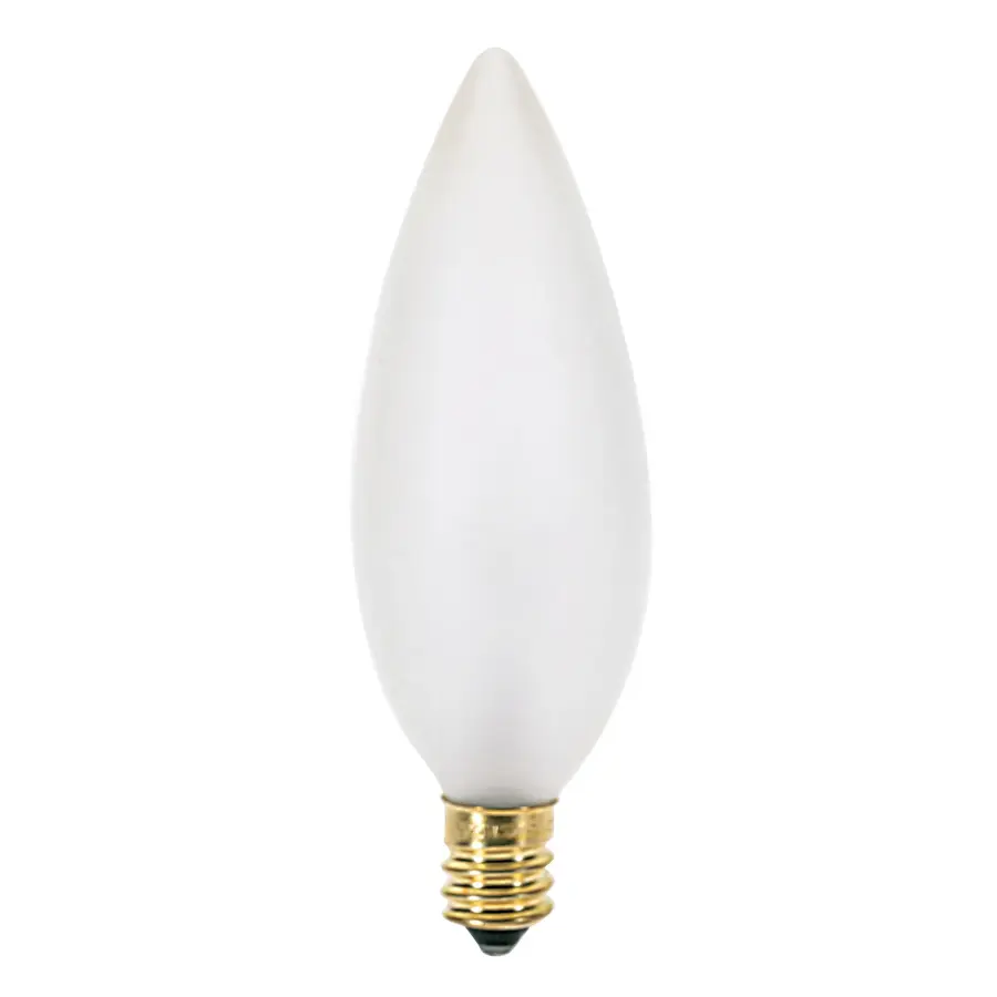 25 Watt BA9 1/2 Incandescent - Frost - 1500 Average rated hours - 212 Lumens - Candelabra base - 120 Volt - 2-Card - Image 1