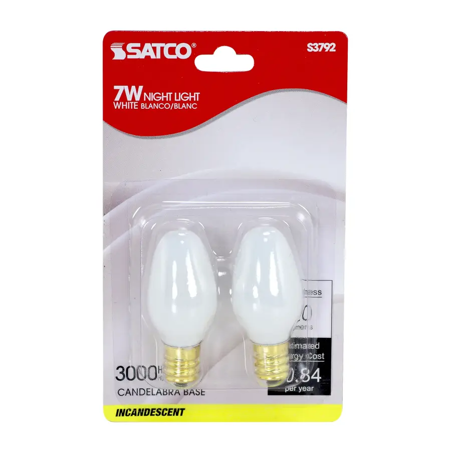 7 Watt C7 Incandescent - White - 3000 Average rated hours - 28 Lumens - Candelabra base - 120 Volt - 2-Card - Image 2