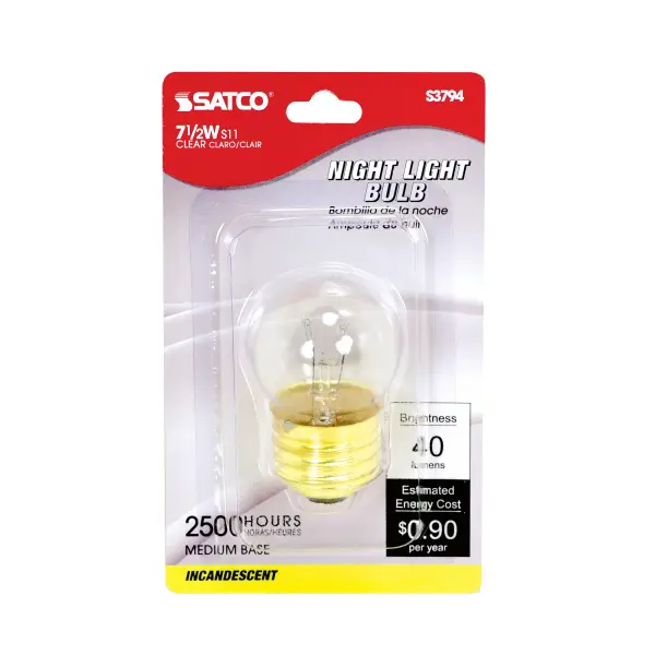 7.5 Watt S11 Incandescent - Clear - 2500 Average rated hours - 40 Lumens - Medium base - 120 Volt - Carded - alternate view