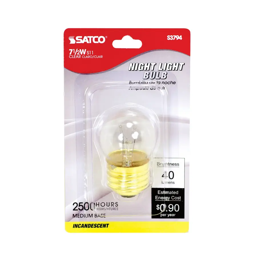 7.5 Watt S11 Incandescent - Clear - 2500 Average rated hours - 40 Lumens - Medium base - 120 Volt - Carded - Image 2