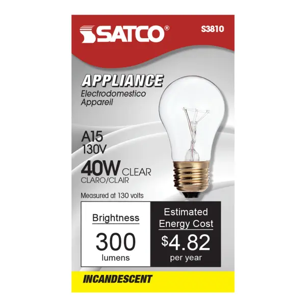40 Watt A15 Incandescent - Clear - Appliance Lamp - 2500 Average rated hours - 300/225 Lumens - Medium base - 130/120 Volt - alternate view