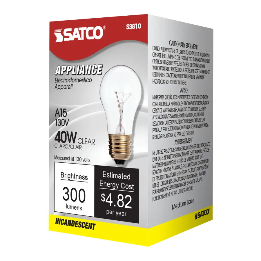 40 Watt A15 Incandescent - Clear - Appliance Lamp - 2500 Average rated hours - 300/225 Lumens - Medium base - 130/120 Volt - Image 6