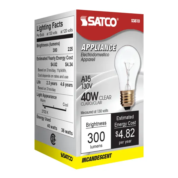 40 Watt A15 Incandescent - Clear - Appliance Lamp - 2500 Average rated hours - 300/225 Lumens - Medium base - 130/120 Volt - Image 7