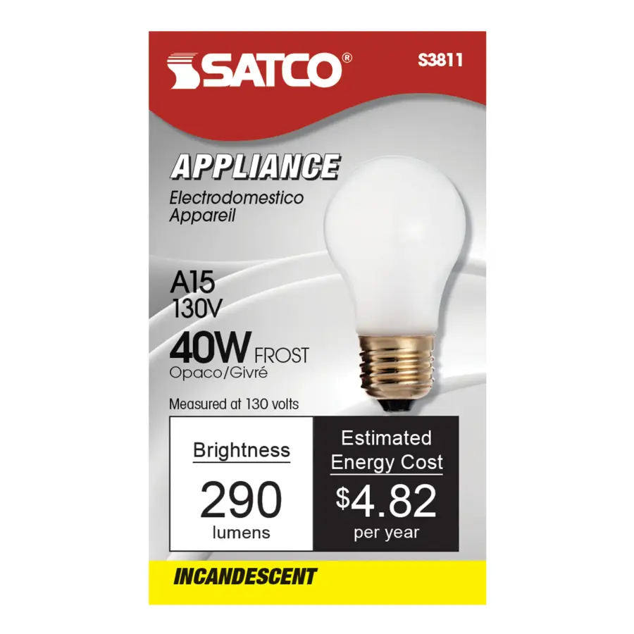 40 Watt A15 Incandescent - Frost - Appliance Lamp - 2500 Average rated hours - 290/217 Lumens - Medium base - 130/120 Volt - Image 2