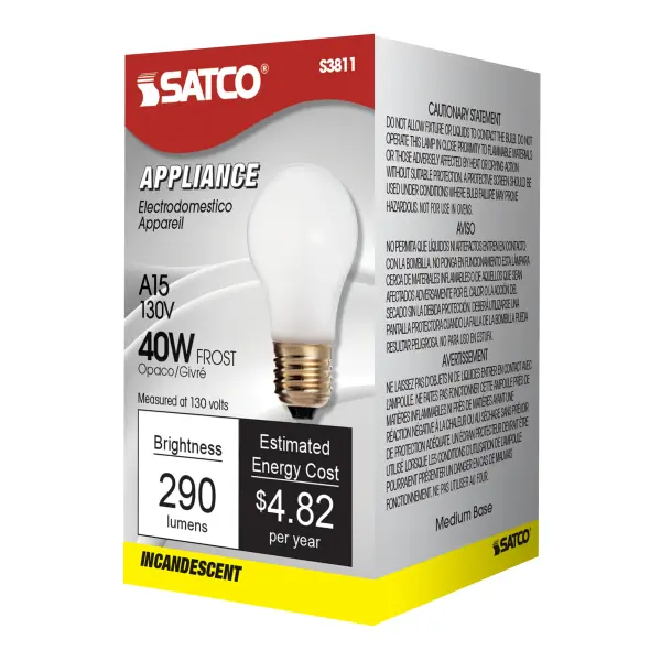 40 Watt A15 Incandescent - Frost - Appliance Lamp - 2500 Average rated hours - 290/217 Lumens - Medium base - 130/120 Volt - Image 6