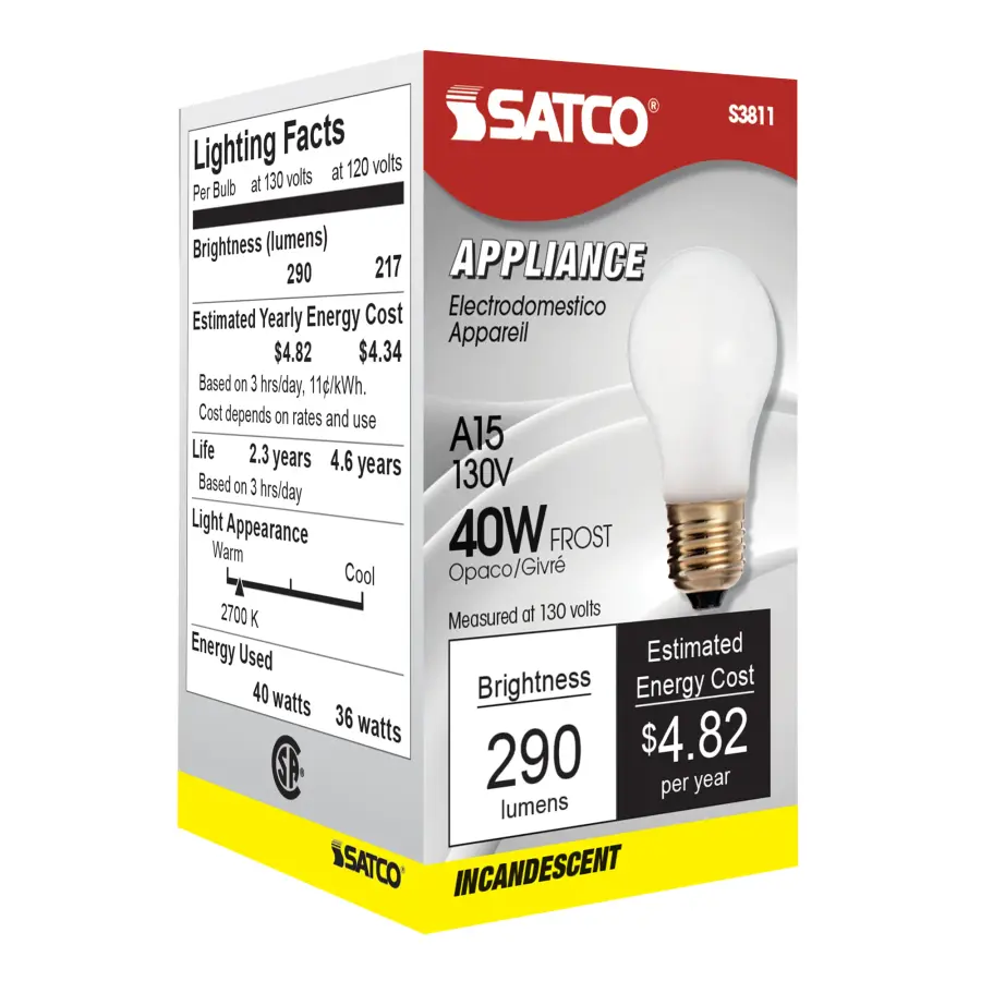 40 Watt A15 Incandescent - Frost - Appliance Lamp - 2500 Average rated hours - 290/217 Lumens - Medium base - 130/120 Volt - Image 7