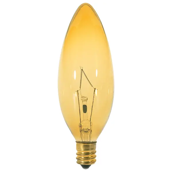 25 Watt BA9 1/2 Incandescent - Transparent Amber - 1500 Average rated hours - Candelabra base - 120 Volt