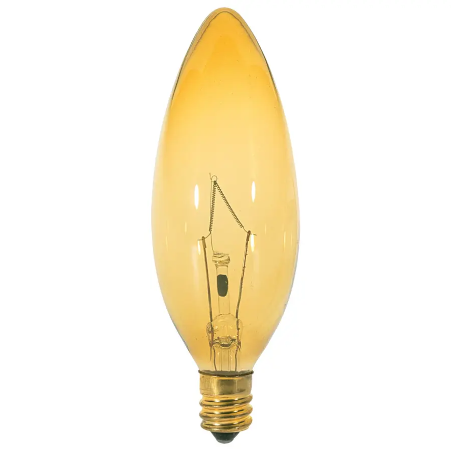 25 Watt BA9 1/2 Incandescent - Transparent Amber - 1500 Average rated hours - Candelabra base - 120 Volt - Image 1