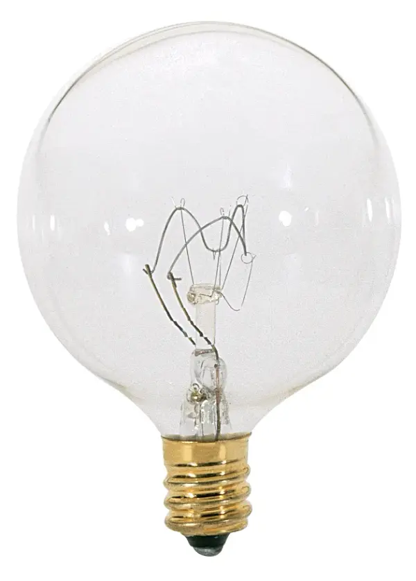 15 Watt G16 1/2 Incandescent - Clear - 1500 Average rated hours - 114 Lumens - Candelabra base - 120 Volt