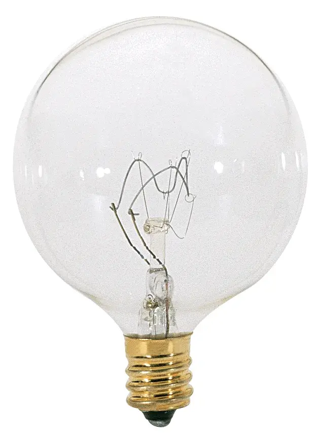 15 Watt G16 1/2 Incandescent - Clear - 1500 Average rated hours - 114 Lumens - Candelabra base - 120 Volt