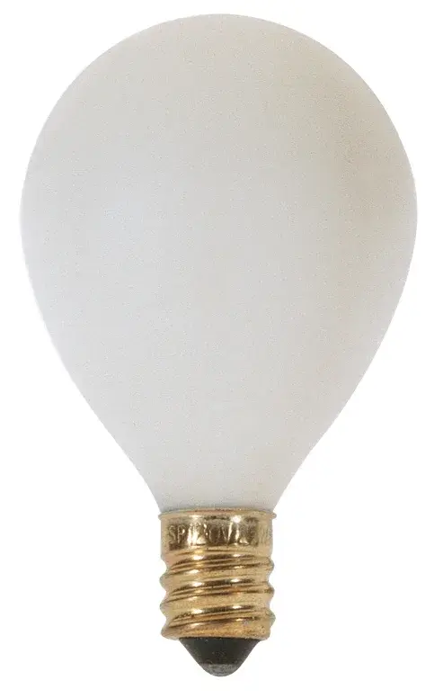 10 Watt G12 1/2 Pear Incandescent - Satin White - 1500 Average rated hours - 50 Lumens - Candelabra base - 120 Volt
