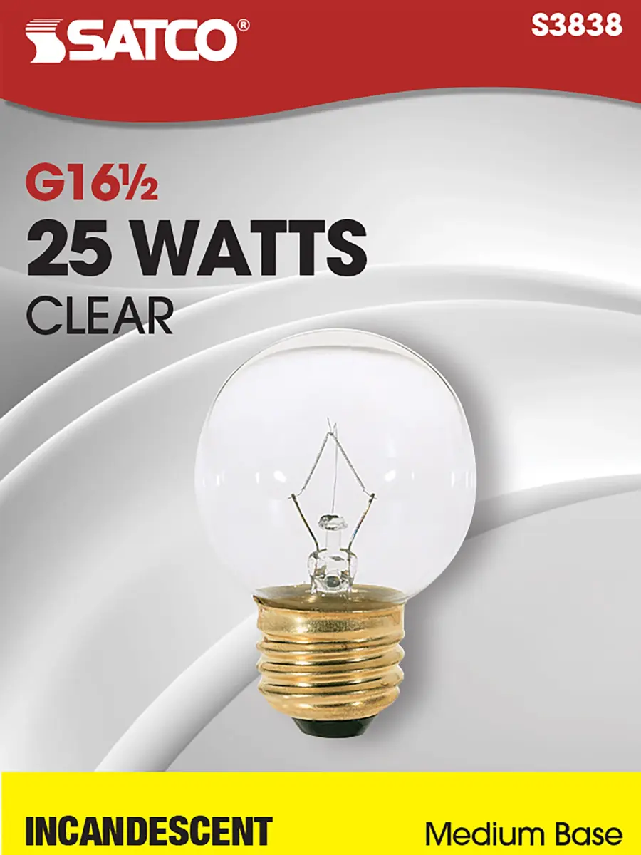 25 Watt G16 1/2 Incandescent - Clear - 1500 Average rated hours - 220 Lumens - Medium base - 120 Volt - Image 2