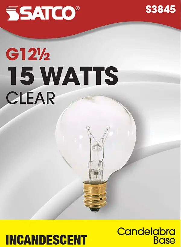 15 Watt G12 1/2 Incandescent - Clear - 1500 Average rated hours - 100 Lumens - Candelabra base - 120 Volt - alternate view