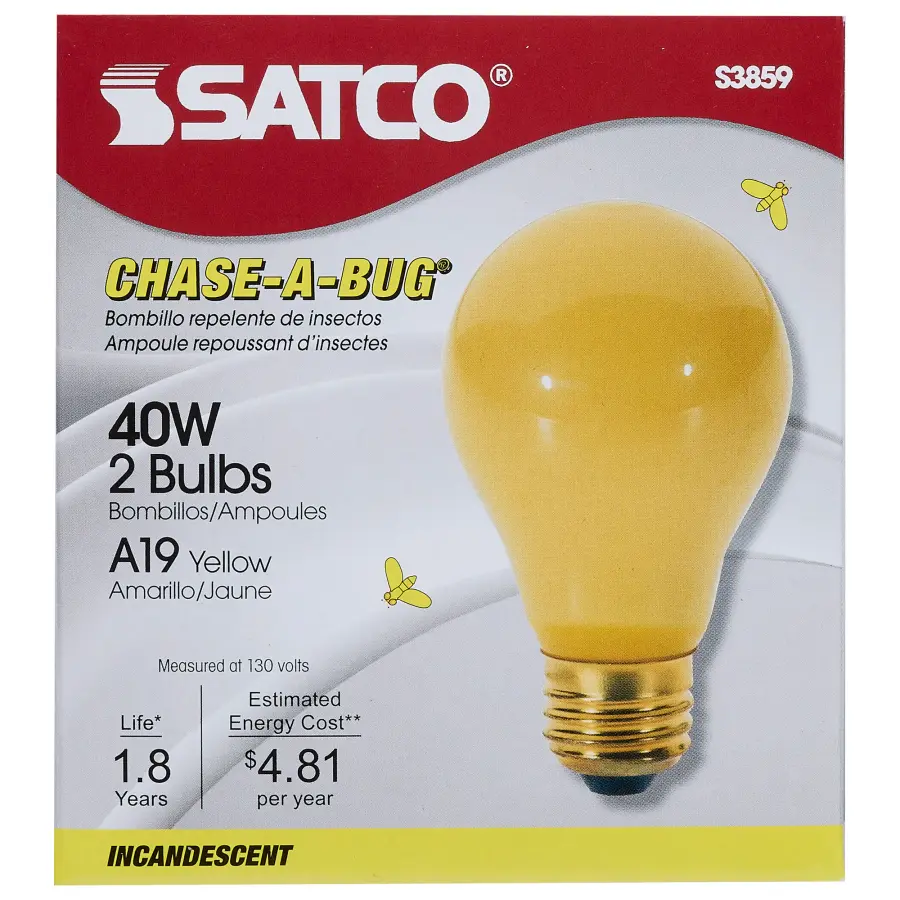 40 Watt A19 Incandescent - Yellow - 2000 Average rated hours - Medium base - 130 Volt - 2/Pack - Image 2