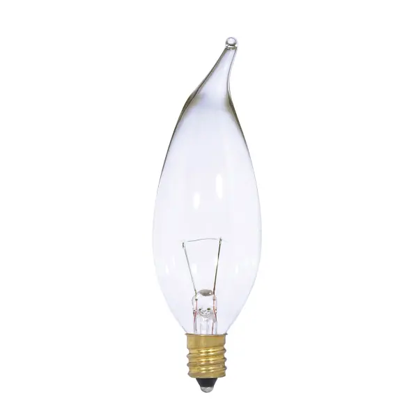 7 Watt CA10 Incandescent - Clear - 1500 Average rated hours - 65 Lumens - Candelabra base - 12 Volt