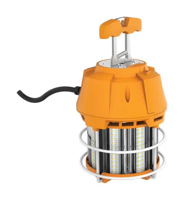 Satco's omni-directional work lights were created to answer the need of big job sites. The lamps feature durable, efficient, no-fuss portability, with T-handles for easy mounting. The built-in 3-prong grounded plugs on every unit are used for linking together longer runs, while providing job site safety you can count on.