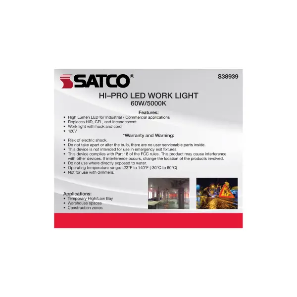 60 Watt LED Hi-Lumen temporary Hi-Bay Caged lamp - 5000K - Integrated Cord / Plug & Hook - 120 Volt - Image 7