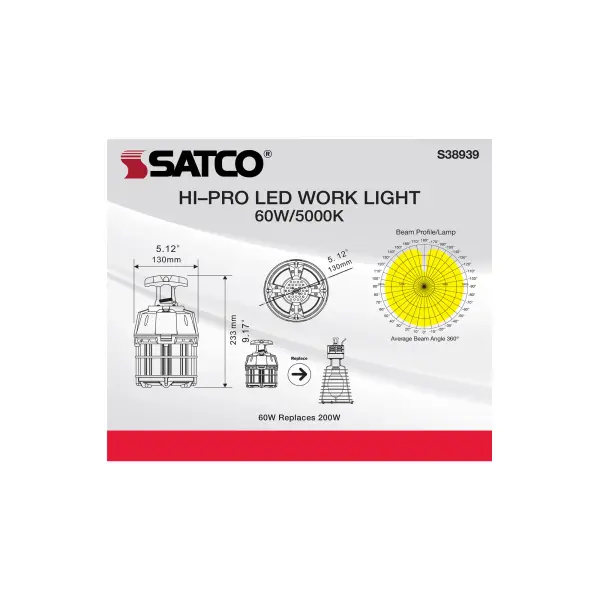 60 Watt LED Hi-Lumen temporary Hi-Bay Caged lamp - 5000K - Integrated Cord / Plug & Hook - 120 Volt - Image 8