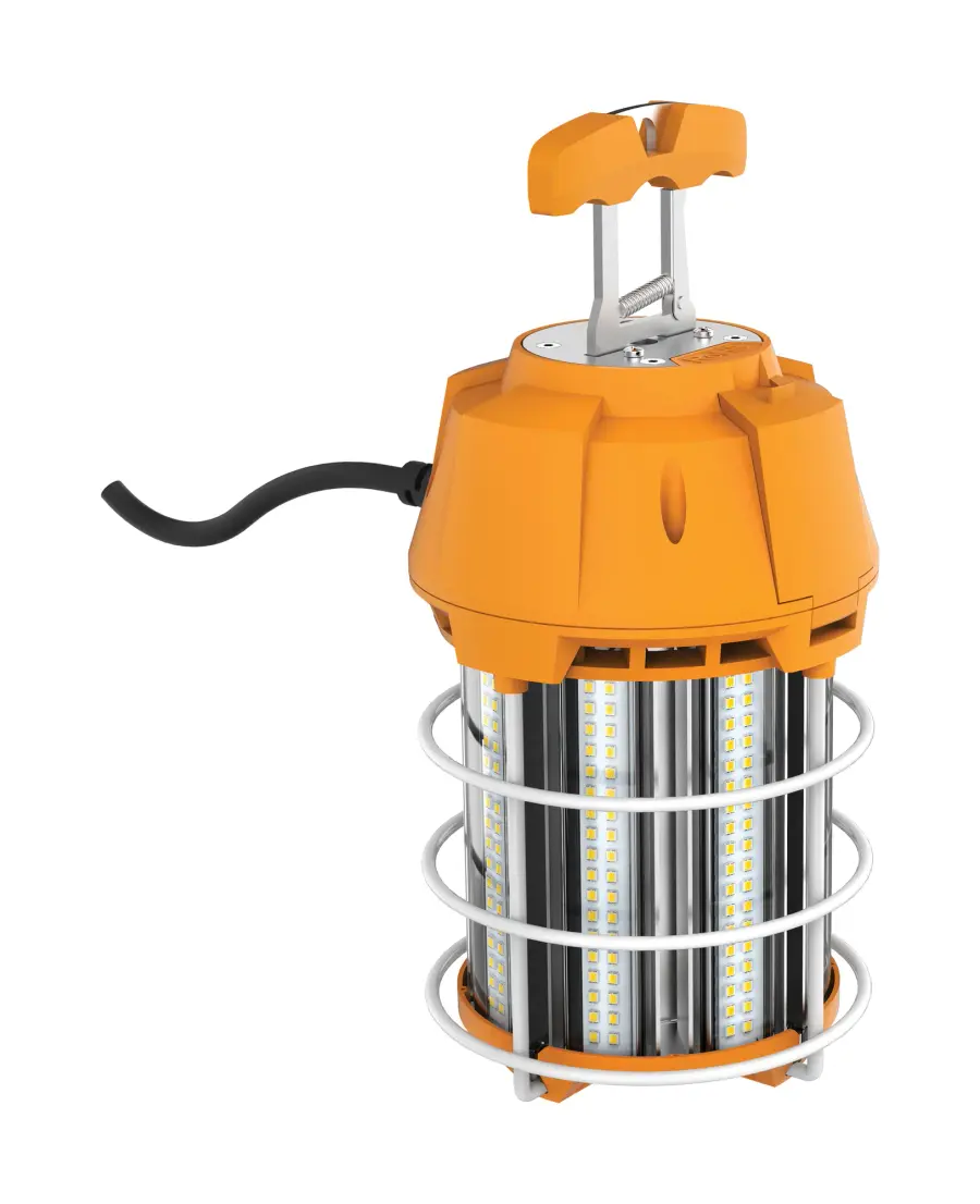 100 Watt LED Hi-Lumen temporary Hi-Bay Caged lamp - 5000K - Integrated Cord / Plug & Hook - 120 Volt - Image 1