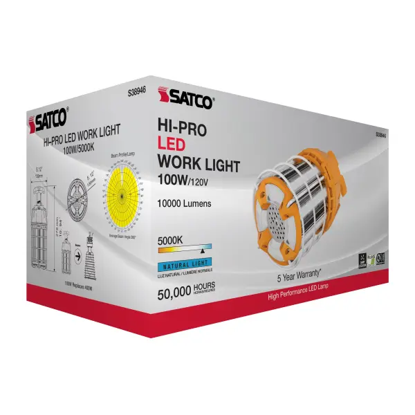 100 Watt LED Hi-Lumen temporary Hi-Bay Caged lamp - 5000K - Integrated Cord / Plug & Hook - 120 Volt - Image 11