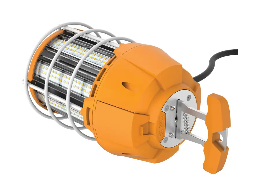 100 Watt LED Hi-Lumen temporary Hi-Bay Caged lamp - 5000K - Integrated Cord / Plug & Hook - 120 Volt - Image 4
