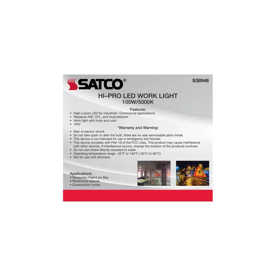 100 Watt LED Hi-Lumen temporary Hi-Bay Caged lamp - 5000K - Integrated Cord / Plug & Hook - 120 Volt - Image 8