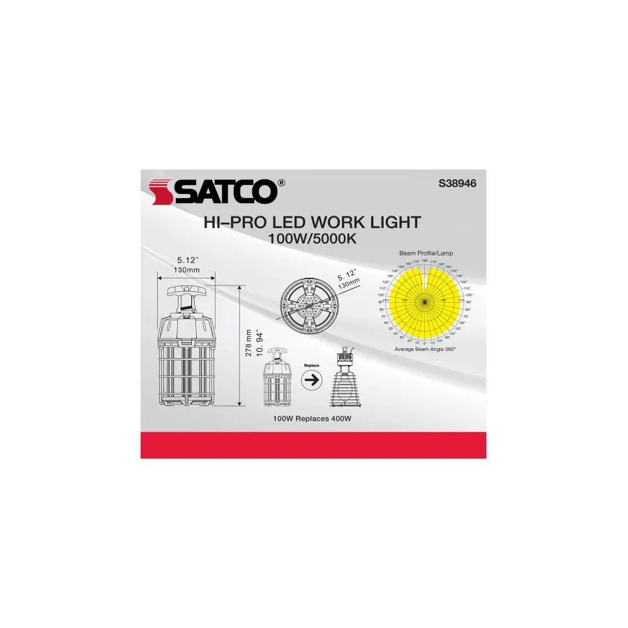 100 Watt LED Hi-Lumen temporary Hi-Bay Caged lamp - 5000K - Integrated Cord / Plug & Hook - 120 Volt - Image 9