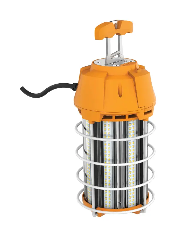 Satco's omni-directional work lights were created to answer the need of big job sites. The lamps feature durable, efficient, no-fuss portability, with T-handles for easy mounting. The built-in 3-prong grounded plugs on every unit are used for linking together longer runs, while providing job site safety you can count on.
