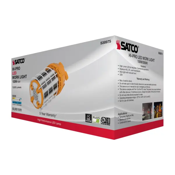 150 Watt LED Hi-Lumen temporary Hi-Bay Caged lamp - 5000K - Integrated Cord / Plug & Hook - 120 Volt - Image 11