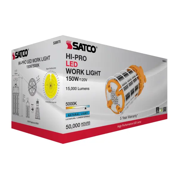 150 Watt LED Hi-Lumen temporary Hi-Bay Caged lamp - 5000K - Integrated Cord / Plug & Hook - 120 Volt - Image 12