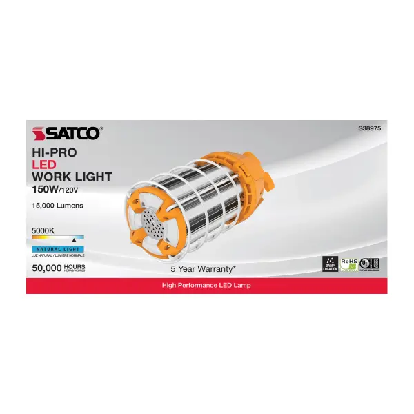 150 Watt LED Hi-Lumen temporary Hi-Bay Caged lamp - 5000K - Integrated Cord / Plug & Hook - 120 Volt - Image 7