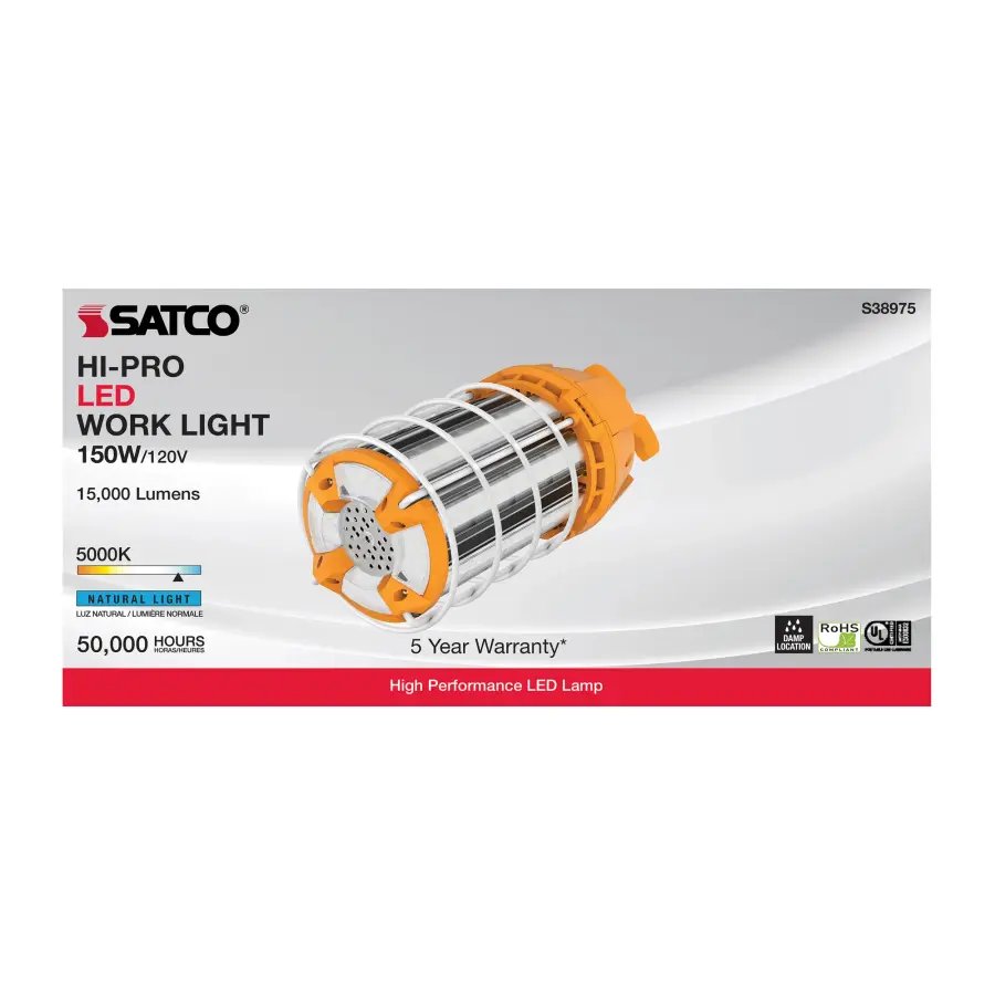 150 Watt LED Hi-Lumen temporary Hi-Bay Caged lamp - 5000K - Integrated Cord / Plug & Hook - 120 Volt - Image 7