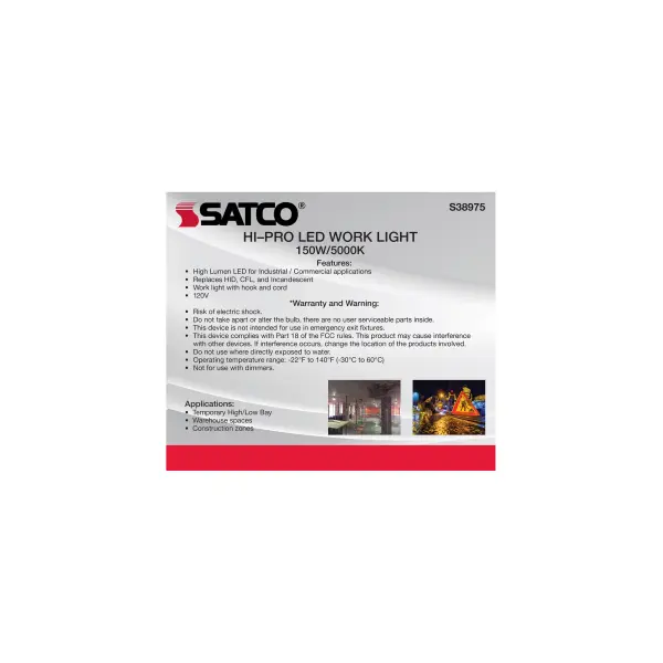 150 Watt LED Hi-Lumen temporary Hi-Bay Caged lamp - 5000K - Integrated Cord / Plug & Hook - 120 Volt - Image 9