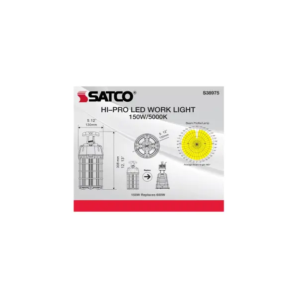150 Watt LED Hi-Lumen temporary Hi-Bay Caged lamp - 5000K - Integrated Cord / Plug & Hook - 120 Volt - Image 10