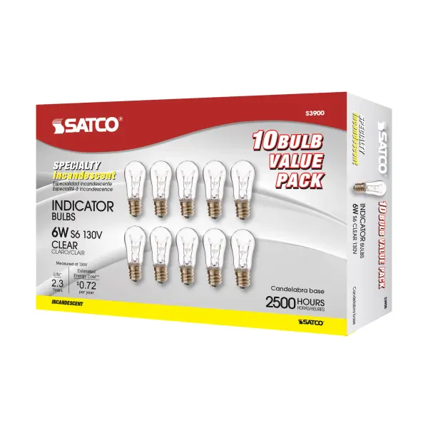 6 Watt S6 Incandescent - Clear - 2500 Average rated hours - 30 Lumens - Candelabra base - 130 Volt - Image 6