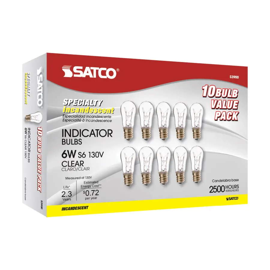 6 Watt S6 Incandescent - Clear - 2500 Average rated hours - 30 Lumens - Candelabra base - 130 Volt - Image 7