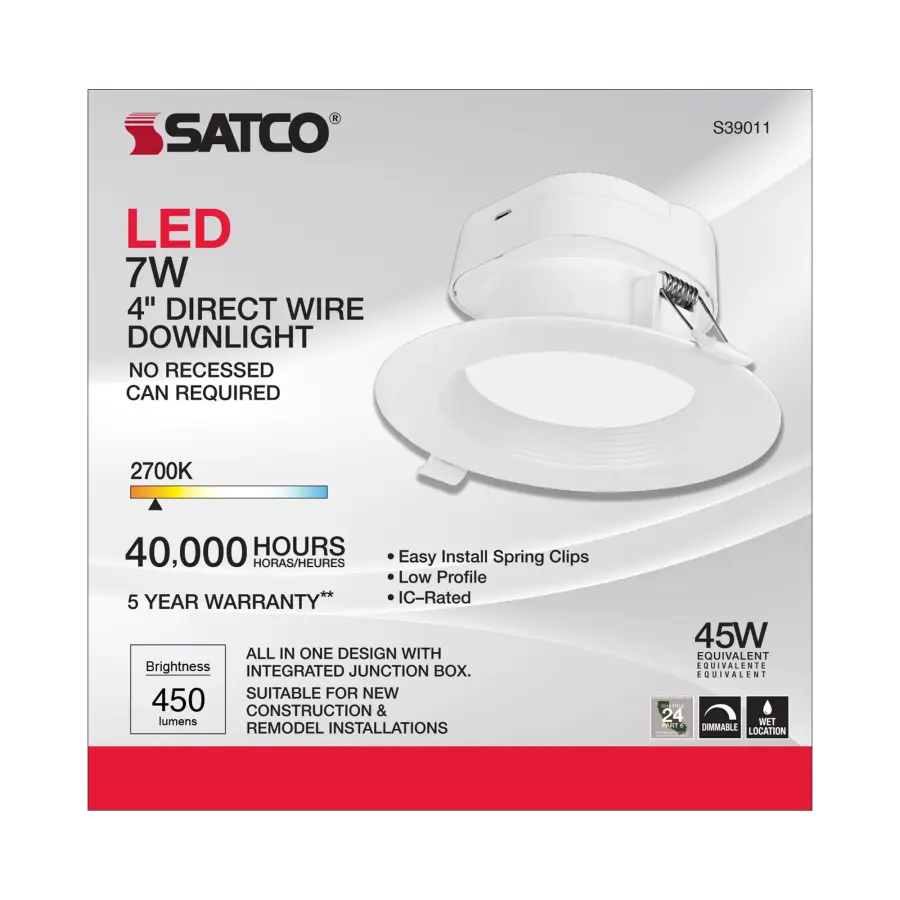 7 watt LED Direct Wire Downlight - 4 inch: 2700K - 120 volt - Dimmable - Image 3