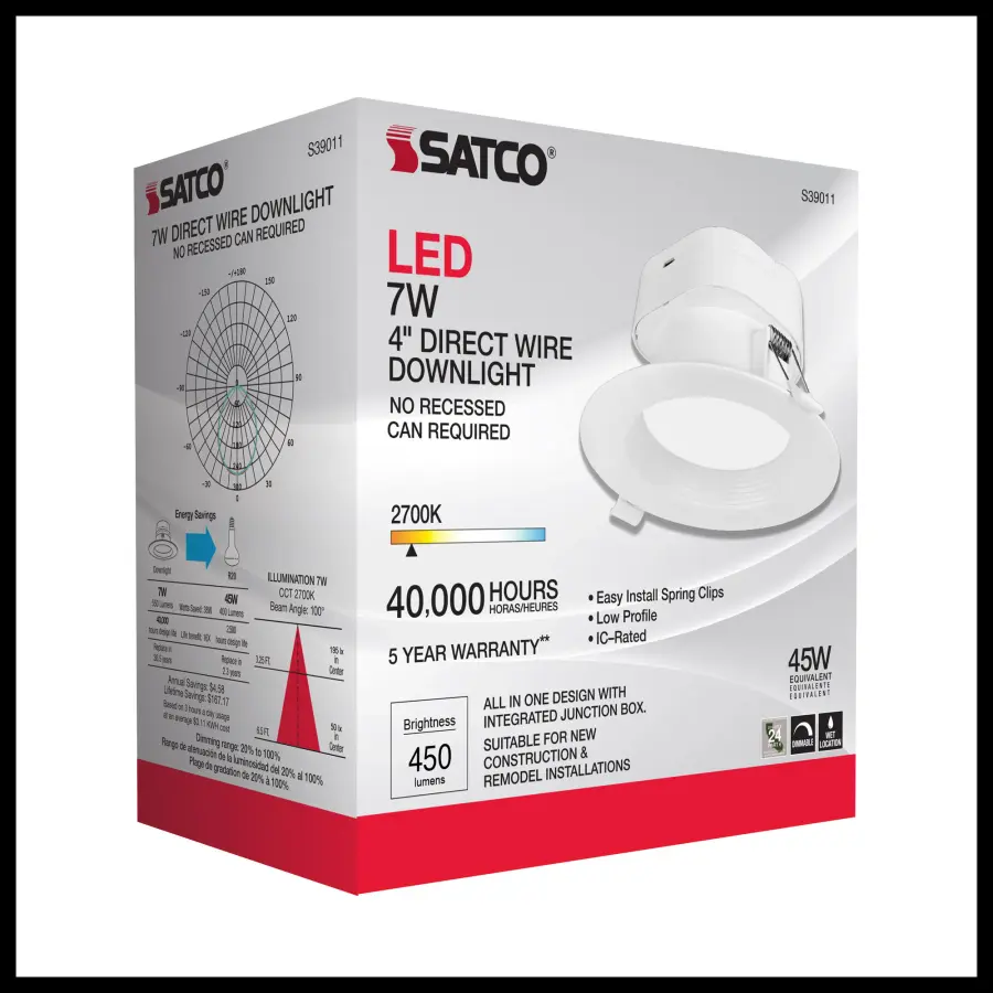 7 watt LED Direct Wire Downlight - 4 inch: 2700K - 120 volt - Dimmable - Image 8