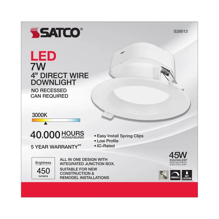 7 watt LED Direct Wire Downlight - 4 inch - 3000K - 120 volt - Dimmable - Image 3