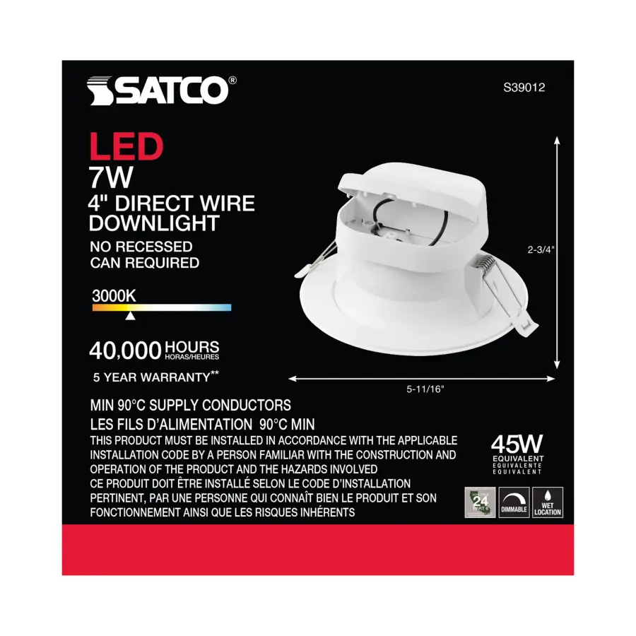7 watt LED Direct Wire Downlight - 4 inch - 3000K - 120 volt - Dimmable - Image 4