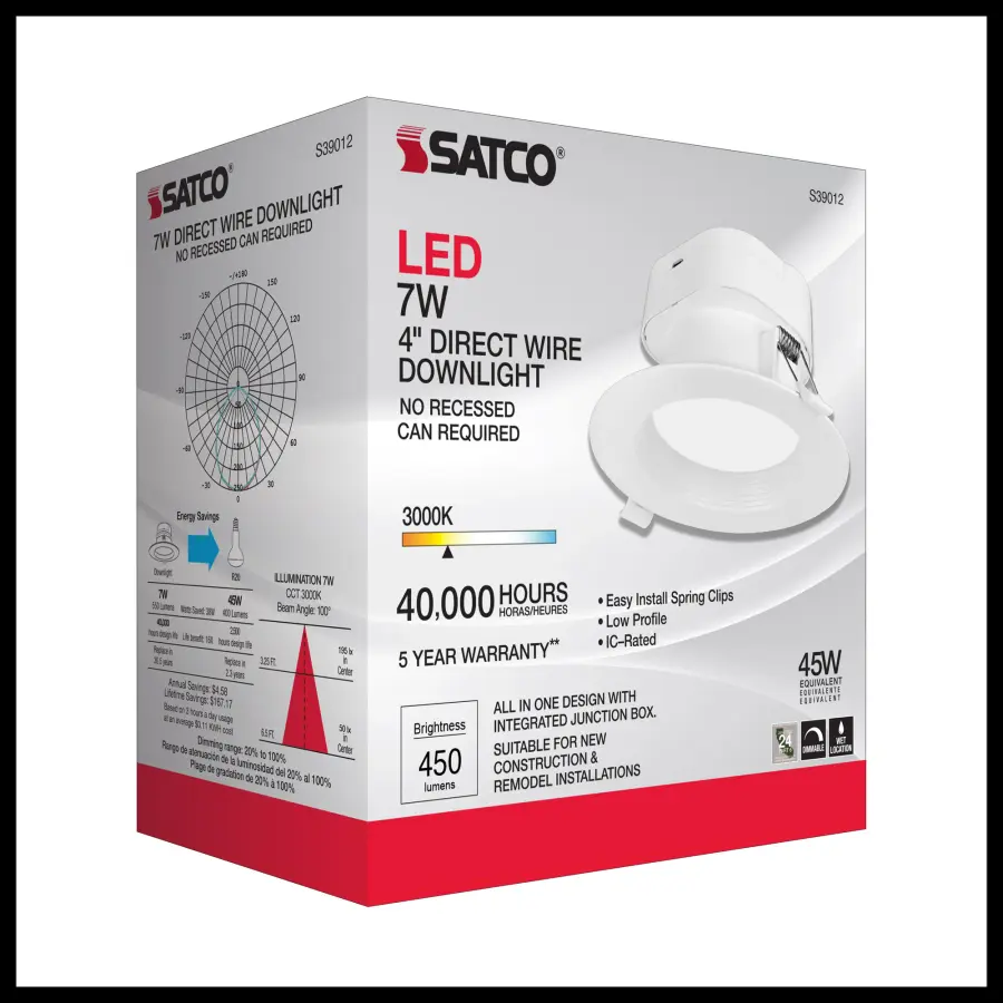 7 watt LED Direct Wire Downlight - 4 inch - 3000K - 120 volt - Dimmable - Image 8
